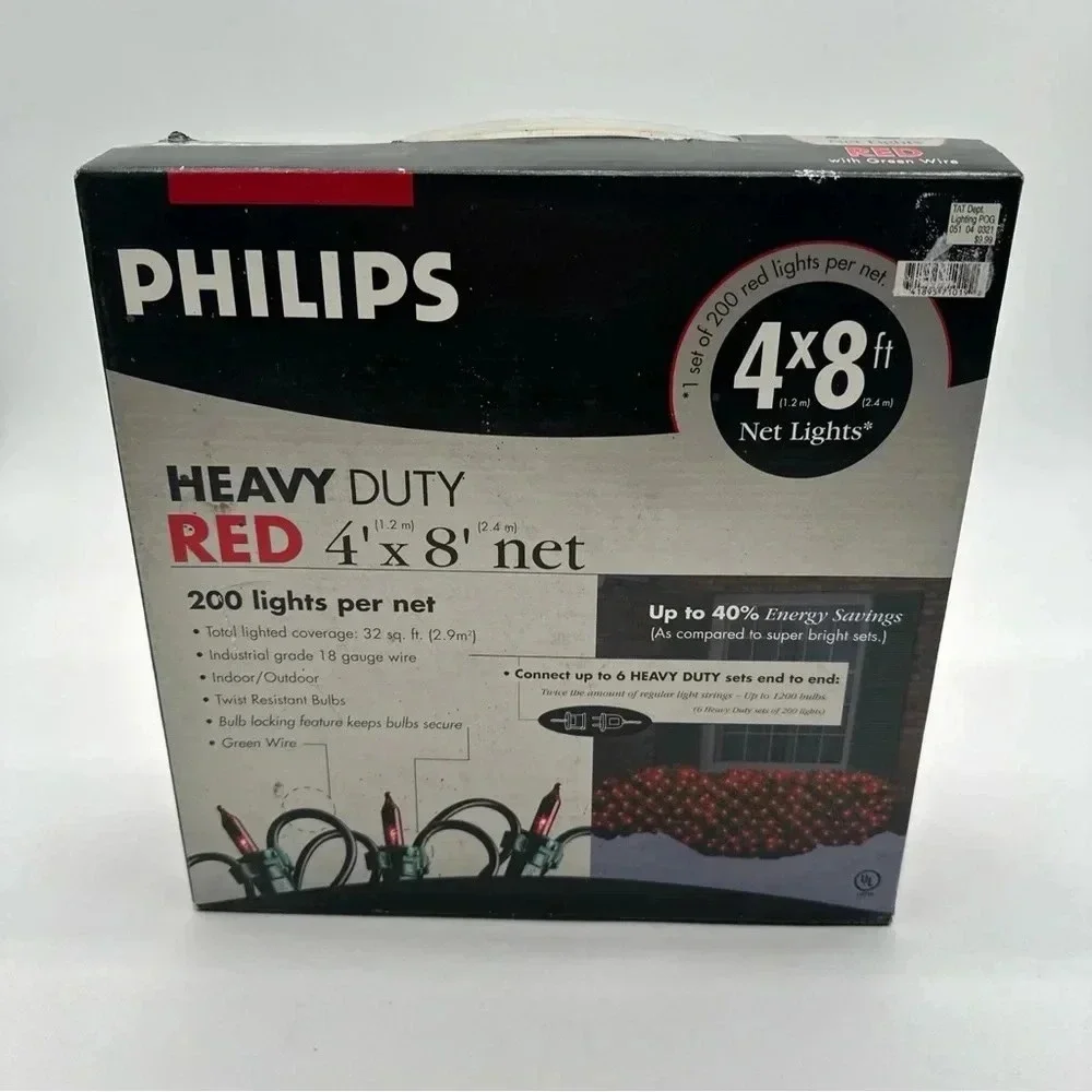Philips 200ct Christmas Incandescent‎ Heavy Duty Net String Lights RED NEW Xmas